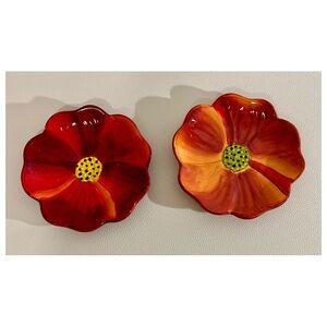 Gates Ware Flower Plates Set of 2 Red Orange Ceramic 5” Dish Bowl